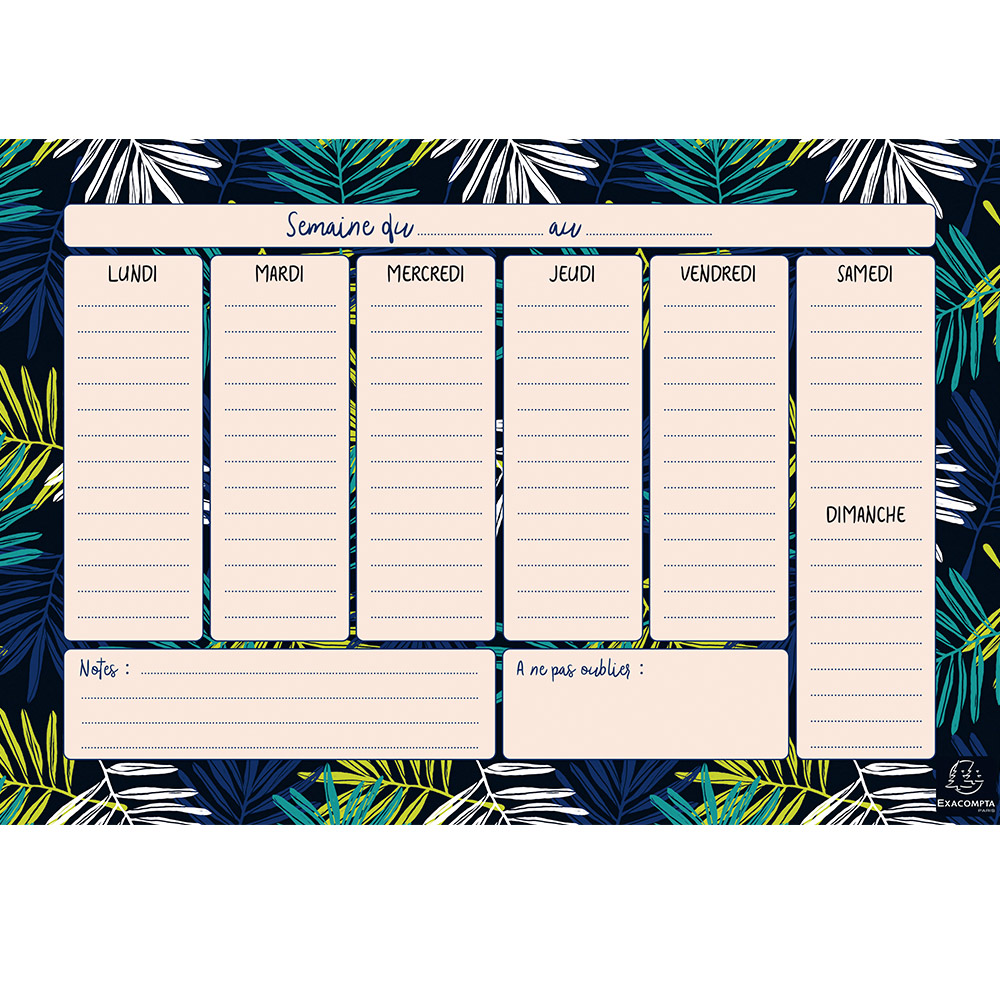 Bloc planning  semainier EXACOMPTA Color Design Feuilles  